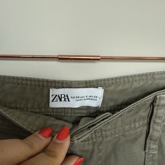 Zara Womens Cargo Pants 4 Green Straight Leg Pockets Y2K Gorpcore Streetwear - Picture 4 of 7